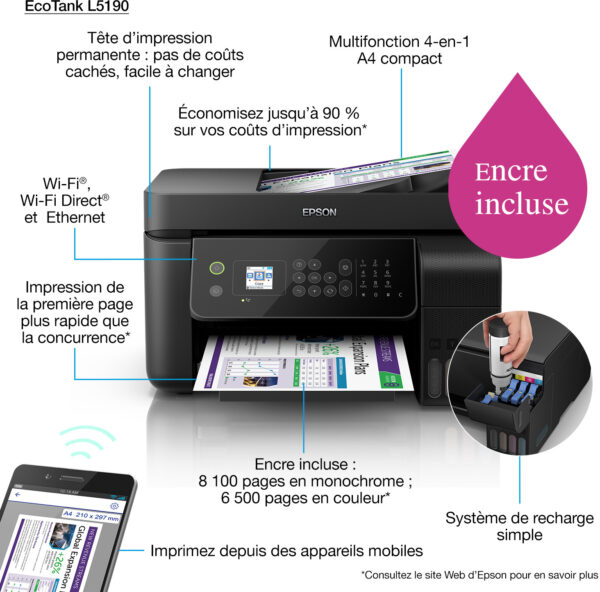 Epson EcoTank L5190 Imprimante multifonction à réservoirs rechargeables – Image 5